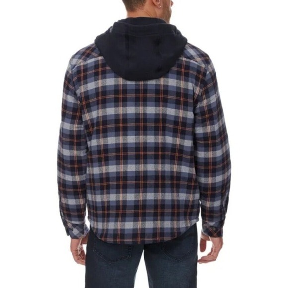Legendary Outfitters Mens Shirt‎ Jacket Blue Multicolor Plaid Hood Pockets, Sz M - Picture 2 of 4